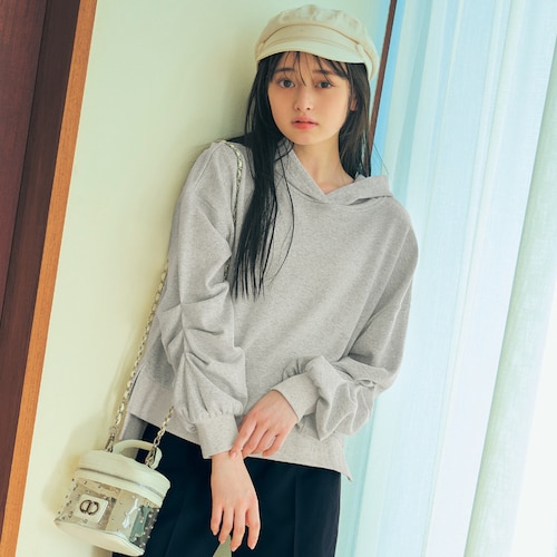 袖タックほんのりラメ入りミニ裏毛プルパーカ 【子供服】