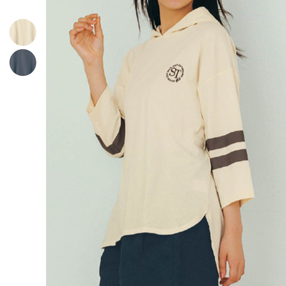 【STANDARD me】袖ラインワンポイント刺繍綿素材七分袖プルパーカ 【子供服】