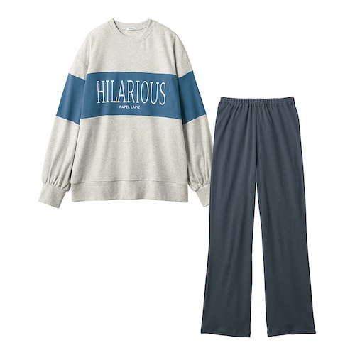配色切替えオーバーサイズ長袖Ｔシャツ＆ゆるフレアパンツ綿素材パジャマ 【子供パジャマ】