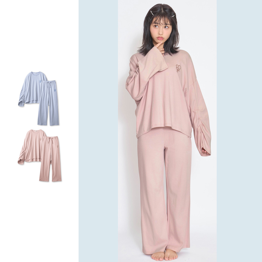 【パペル ラピス/Papel lapiz】セットアップ風袖タック綿素材長袖パジャマ 【子供パジャマ】