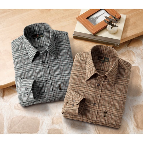 チェック柄ウール混シャツ同サイズ２色組