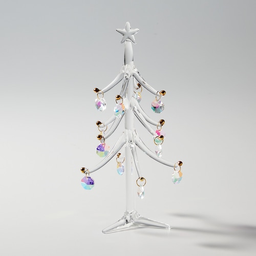 【クリスマス】オーナメントがきらきら輝くガラスのクリスマスツリー ＜高さ21cm＞