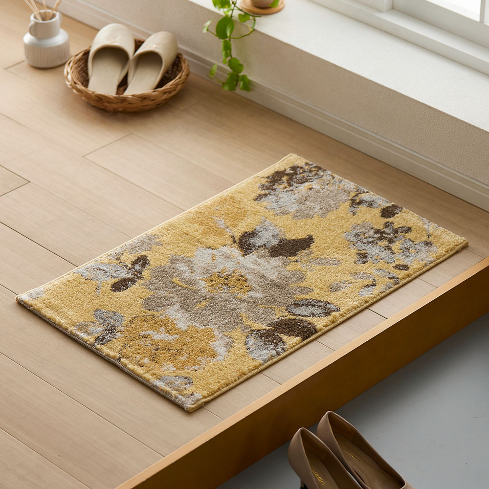 【ベルメゾン】ウィルトン織りの水彩タッチフラワー柄玄関マット