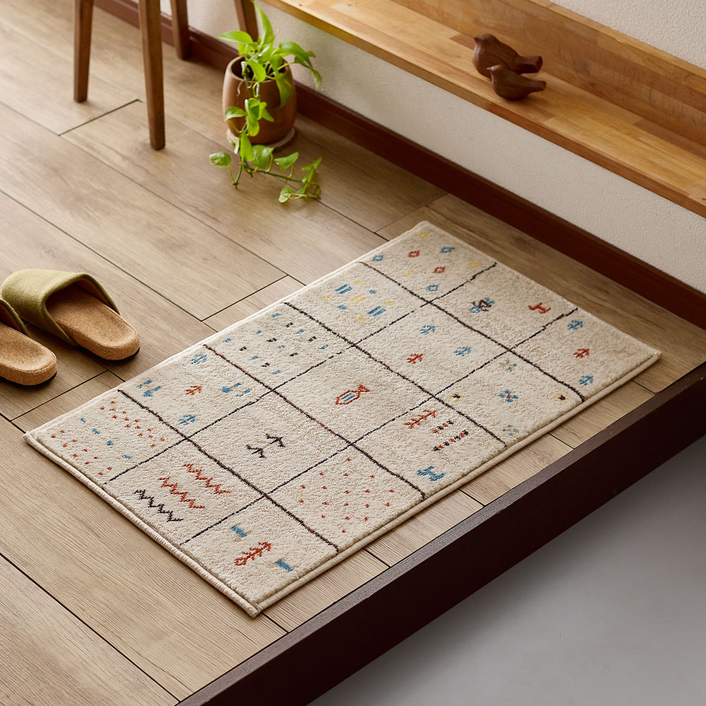 【ベルメゾン】キリム調デザインのウィルトン織り玄関マット