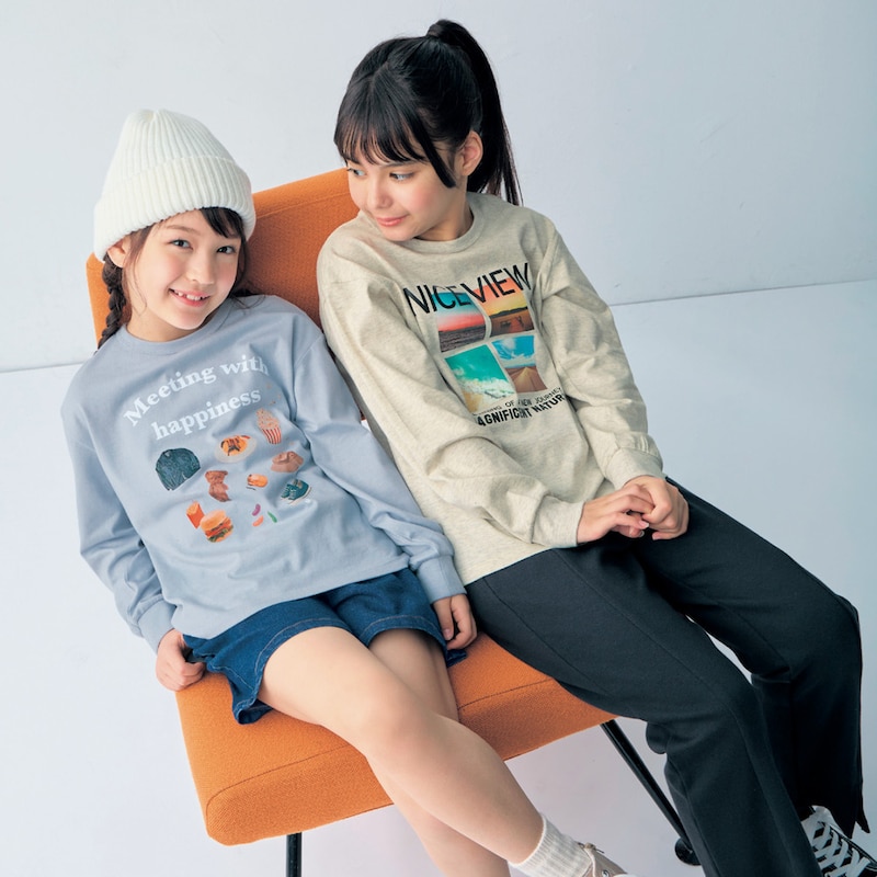 左)ペールブルー／129cm・130、右)オートミール／139cm、140