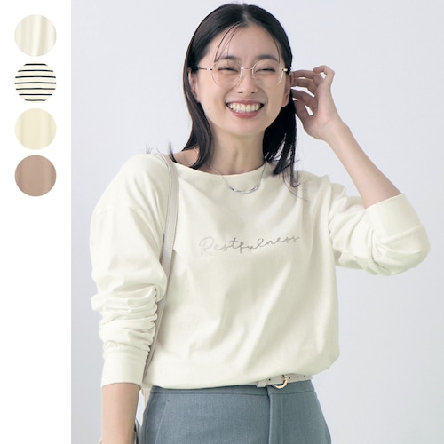 ロゴプリント裾ラウンド長袖チュニックＴシャツ