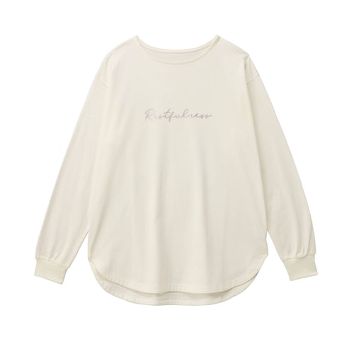 ロゴプリント裾ラウンド長袖チュニックＴシャツ