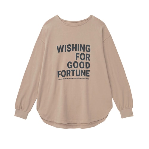 ロゴプリント裾ラウンド長袖チュニックＴシャツ
