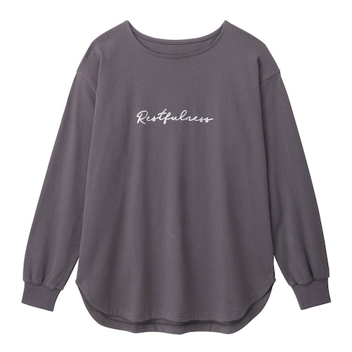 ロゴプリント裾ラウンド長袖チュニックＴシャツ