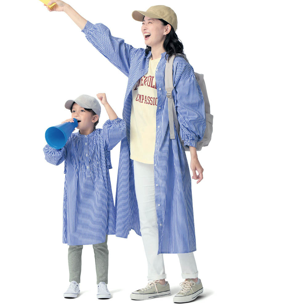 【ジータ/GITA】親子でリンク袖ボリュームレディース前開きシャツワンピース 【長袖】