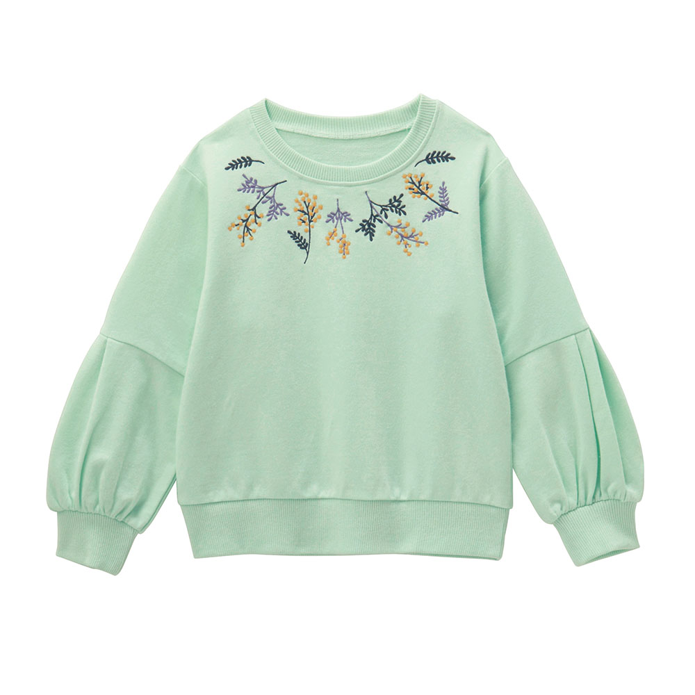 【ジータ/GITA】ミモザ刺繍切替え袖ボリュームミニ裏毛プルオーバー 【子供服 長袖】