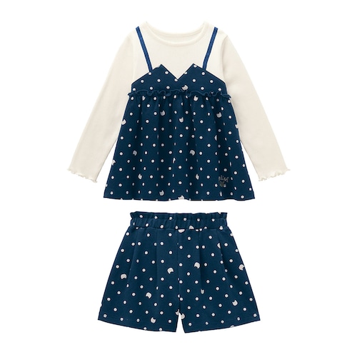 ネコドットキャミレイヤードＴシャツ＆ショートパンツセット 【子供服 長袖】
