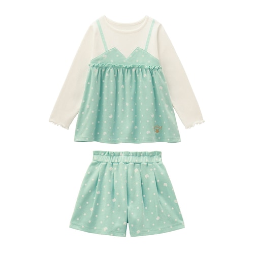 ネコドットキャミレイヤードＴシャツ＆ショートパンツセット 【子供服 長袖】
