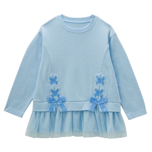 レースアップデザイン裾チュール長袖チュニック 【子供服】