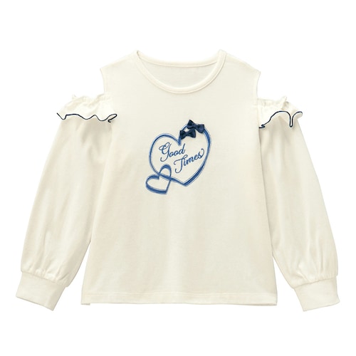 肩開きフリルハートモチーフ長袖Ｔシャツ 【子供服】