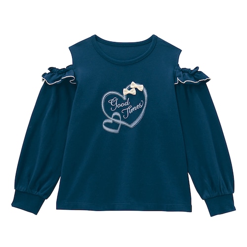 肩開きフリルハートモチーフ長袖Ｔシャツ 【子供服】