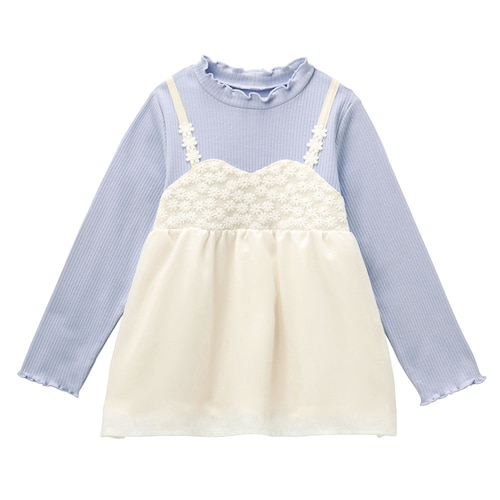 レースシフォンキャミレイヤード風長袖リブプルオーバー 【子供服】