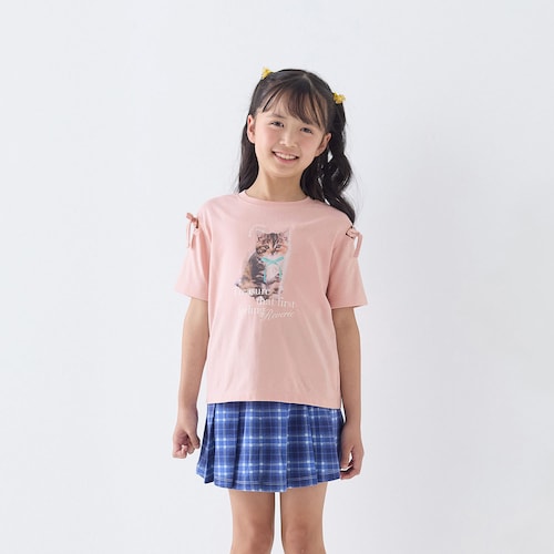 選べるプリント肩スリットリボン半袖Ｔシャツ 【子供服】