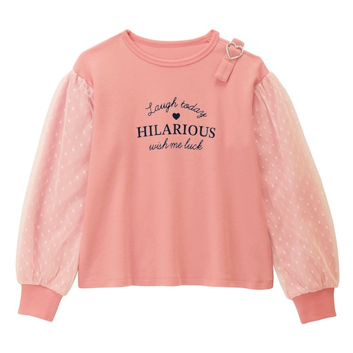 ハートバックル袖ドットチュール重ねプルオーバー 【子供服 長袖】