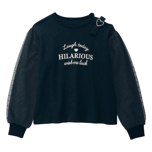 ハートバックル袖ドットチュール重ねプルオーバー 【子供服 長袖】