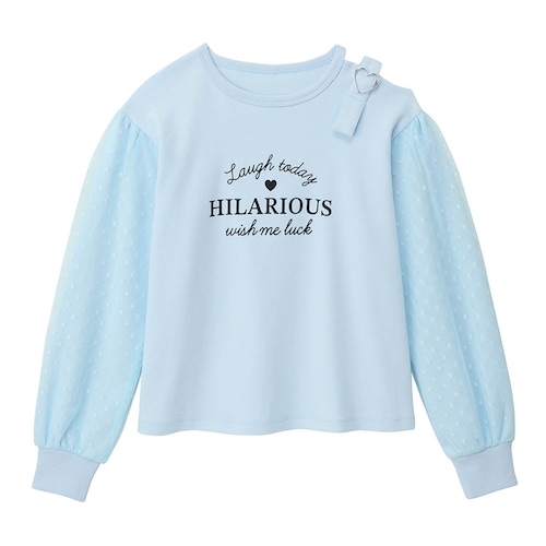 ハートバックル袖ドットチュール重ねプルオーバー 【子供服 長袖】