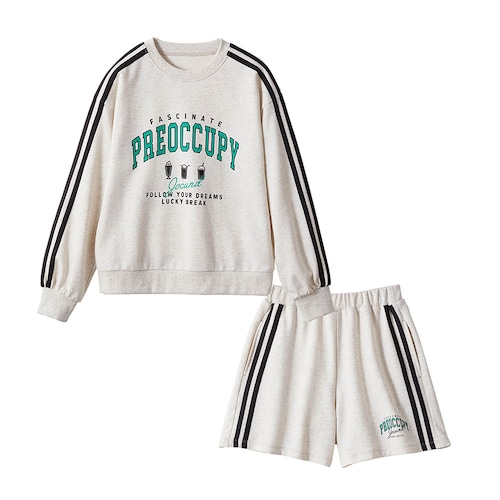 袖ラインロゴプルオーバー＆サイドラインキュロットセット 【子供服 長袖】