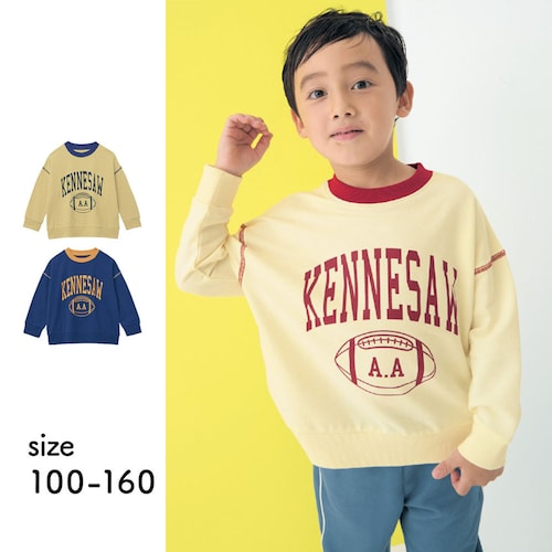 襟とステッチ配色がポイントのカレッジプリントミニ裏毛プルオーバー 【子供服】