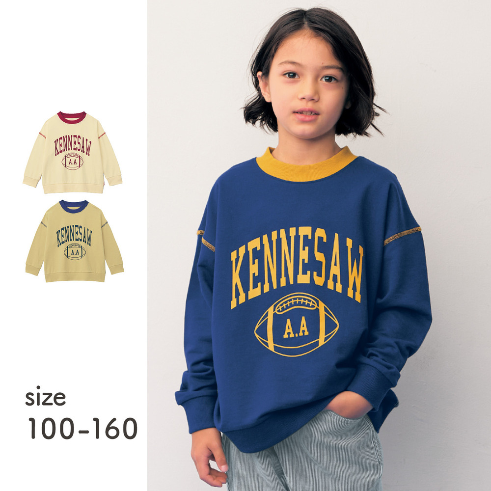 【ジータ/GITA】襟とステッチ配色がポイントのカレッジプリントミニ裏毛プルオーバー 【子供服】 【ジータ/GITA】襟とステッチ配色がポイントのカレッジプリントミニ裏毛プルオーバー 【子供服】