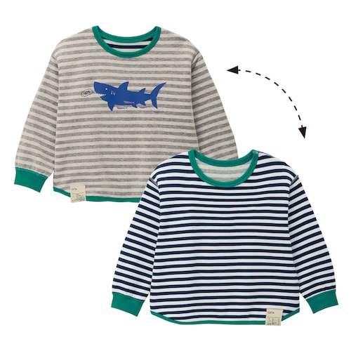 表も裏もないダブルフェイスリバーシブル袖リブ長袖Ｔシャツ 【子供服】