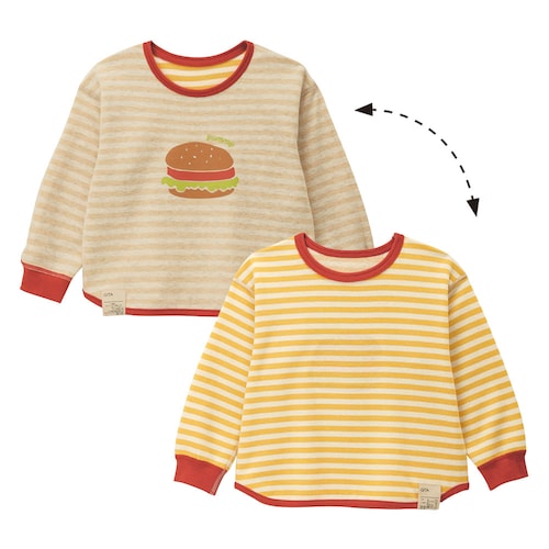 表も裏もないダブルフェイスリバーシブル袖リブ長袖Ｔシャツ 【子供服】