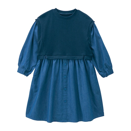 ベストドッキングシャツデニムワンピース 【子供服 長袖】