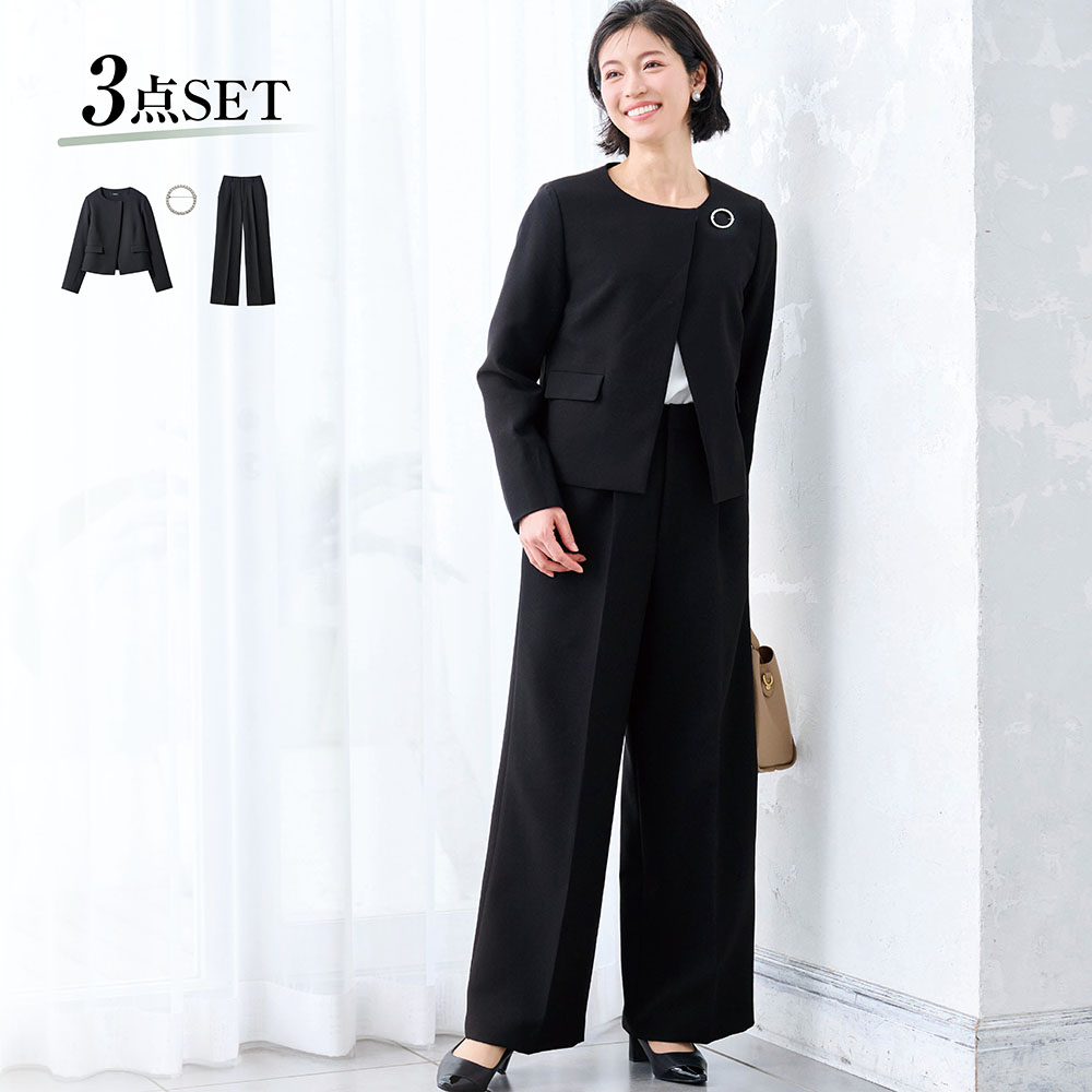 【スタイルノート/StyleNote】3点セットデザインジャケット+パンツ【入卒・通勤】(丈が選べる)