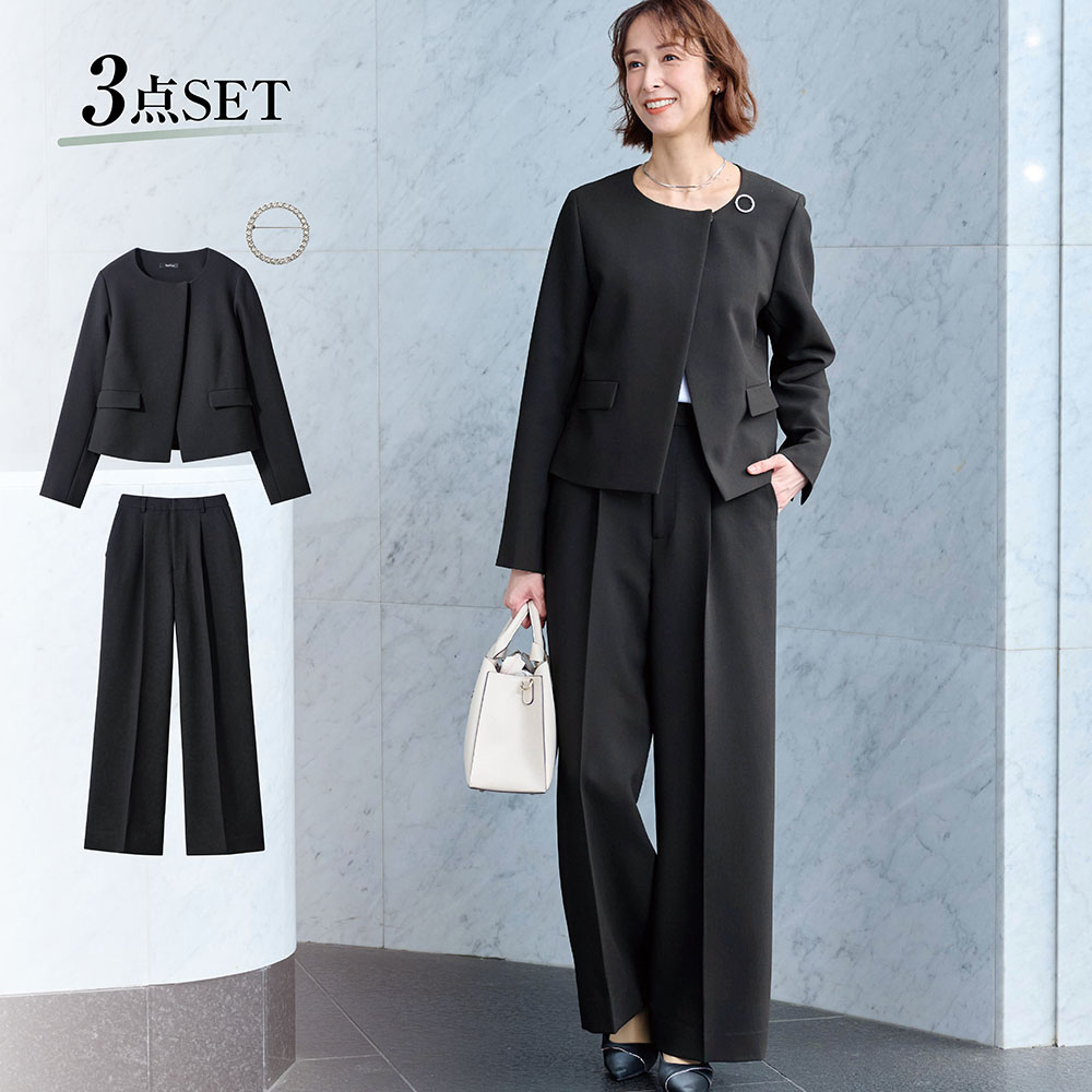 【スタイルノート/StyleNote】3点セットデザインジャケット+パンツ【入卒・通勤】(丈が選べる) 【スタイルノート/StyleNote】3点セットデザインジャケット+パンツ【入卒・通勤】(丈が選べる)