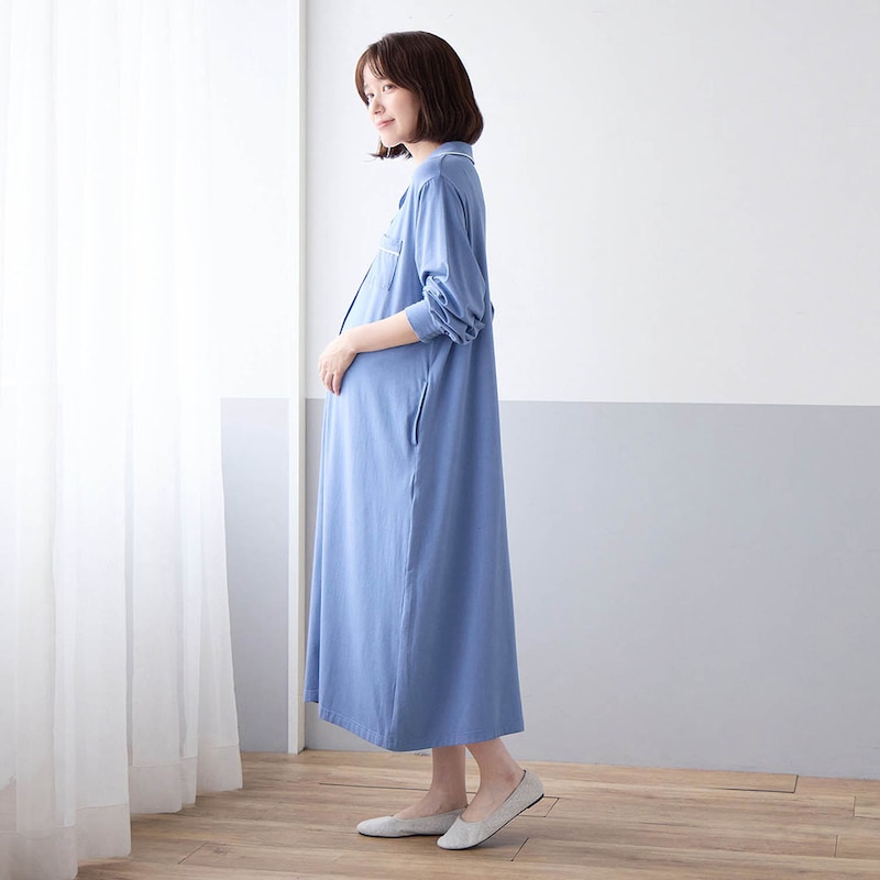 グレイッシュブルー／モデル身長166cm・マタニティＭ～Ｌサイズ着用