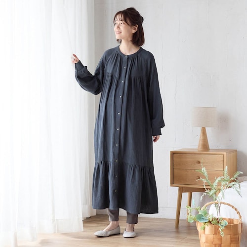 ワンマイルウェアにも出来るマタニティサイズ楊柳ダブルガーゼワンピースパジャマ＆レギンス 【産前・産後 長袖】
