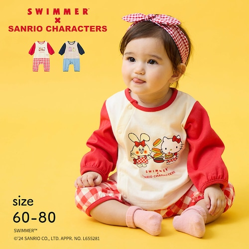 SWIMMER×サンリオキャラクターズ プリント長袖前開きカエルロンパース 【ベビー服 きょうだいリンク】