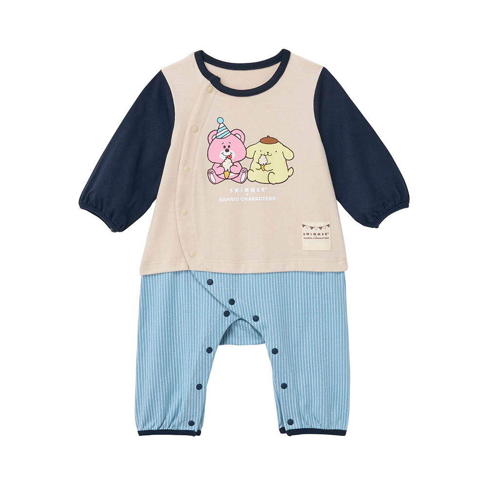 【SWIMMER×SANRIO CHARACTERS】SWIMMER×サンリオキャラクターズ プリント長袖前開きカエルロンパース 【ベビー服 きょうだいリンク】
