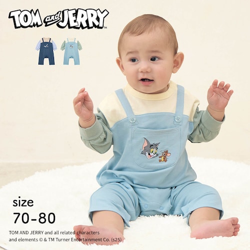 トムとジェリー サロペットレイヤード風長袖カエルロンパース 【ベビー服 長袖】