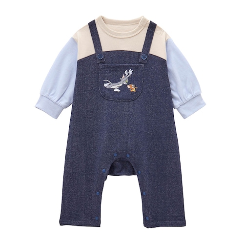 トムとジェリー サロペットレイヤード風長袖カエルロンパース 【ベビー服 長袖】