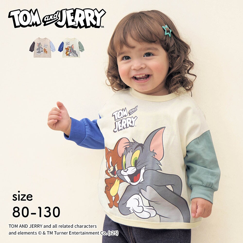 【トムとジェリー/TOM and JERRY】トムとジェリー パイピングプリント長袖Tシャツ 【ベビー服 子供服 長袖 きょうだいリンク】