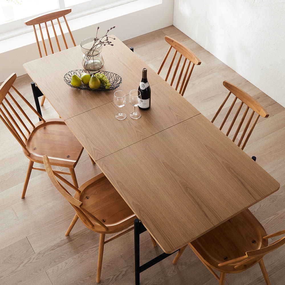 【BELLE MAISON DAYS】1人でも簡単に伸長できる オーク材のダイニングテーブル