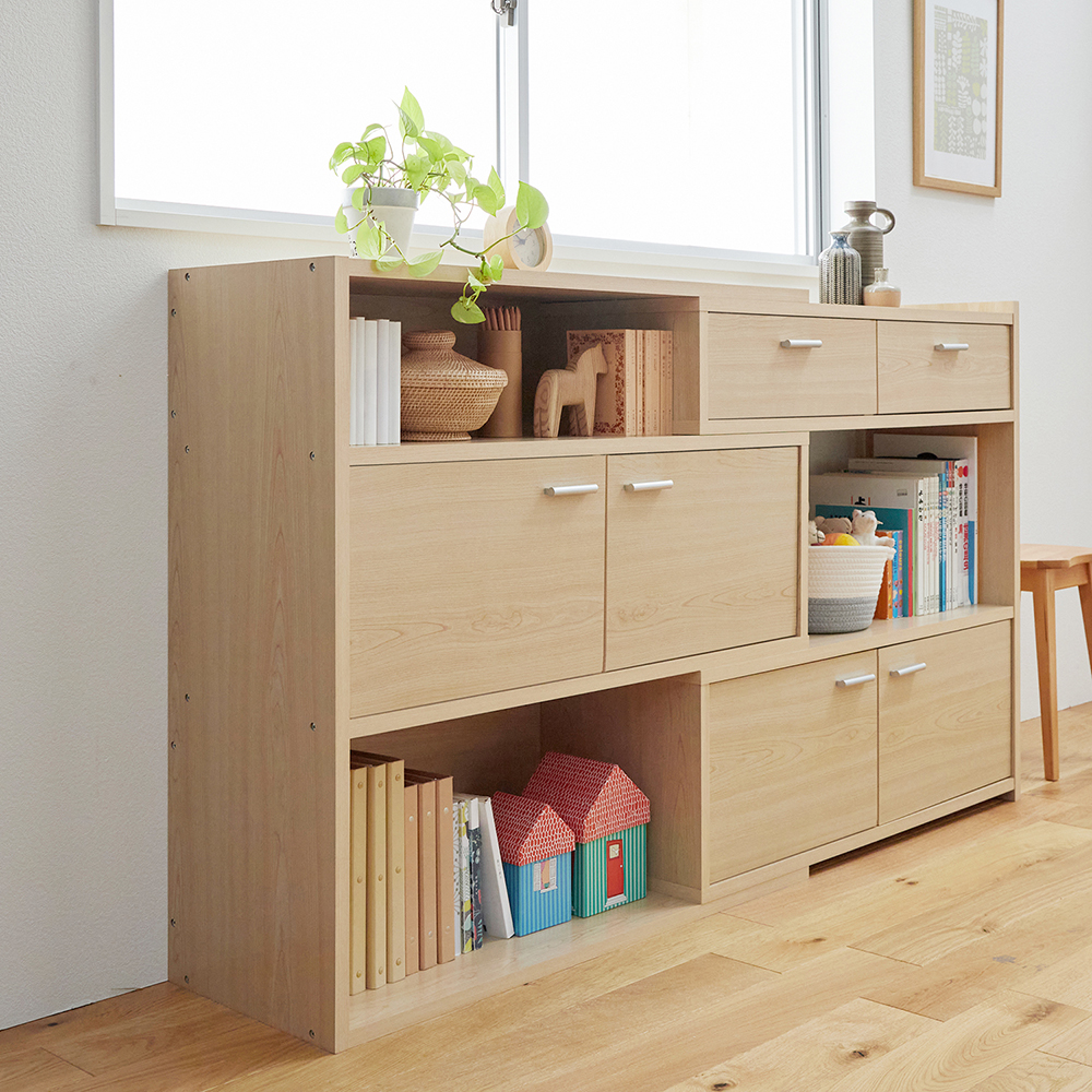 【ベルメゾン】伸縮できる引出し & 扉付き本棚