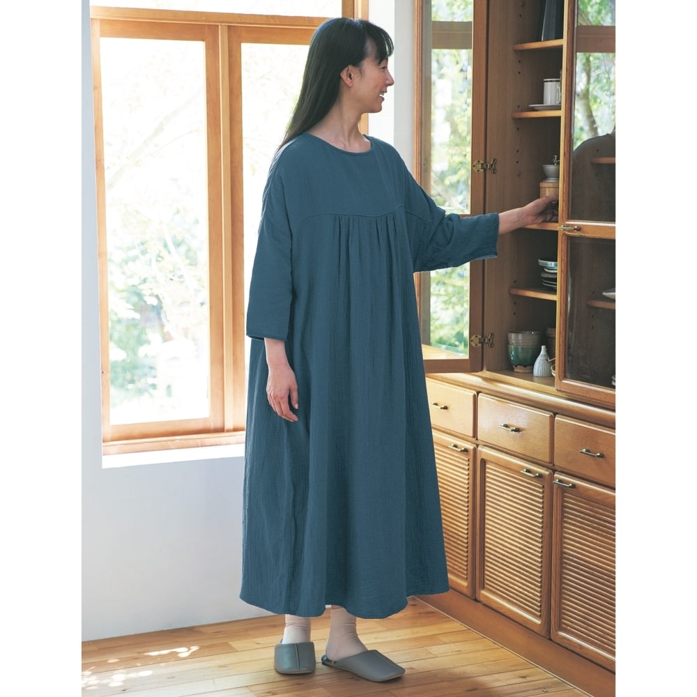 湯上りに着たいそのまま寝られるガーゼワンピース・八分袖｜通販の