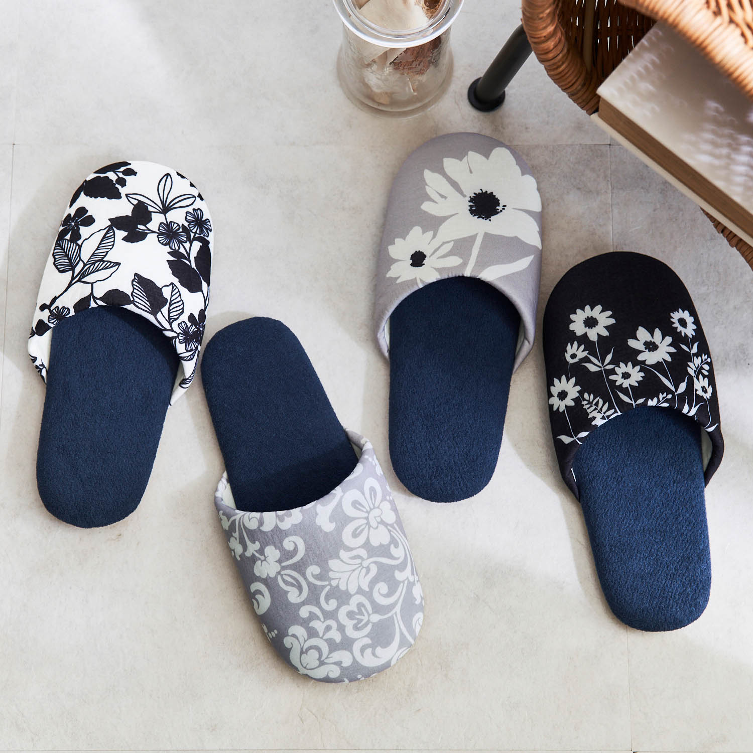 【ベルメゾン】【4足セット】 モノトーンデザインの洗えるスリッパ4足セット 【ベルメゾン】【4足セット】 モノトーンデザインの洗えるスリッパ4足セット