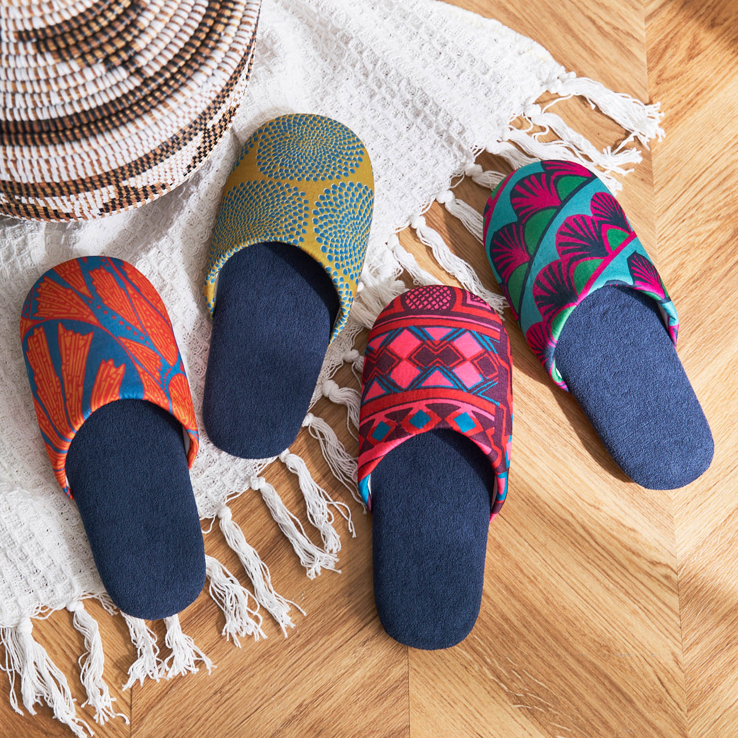 【ベルメゾン】【4足セット】 アフリカンデザインの洗えるスリッパ4足セット