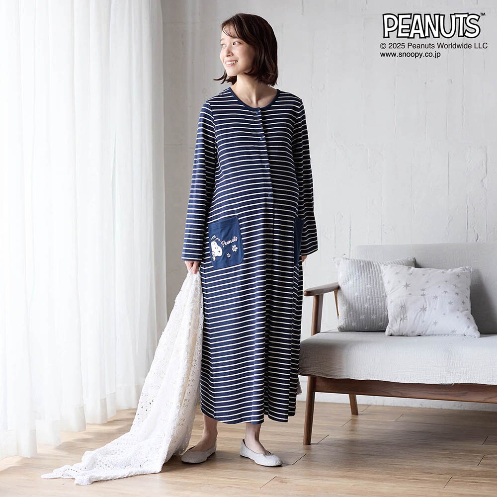 【ピーナッツ/PEANUTS】マタニティサイズ2WAY長袖ワンピースパジャマ 「スヌーピー」
