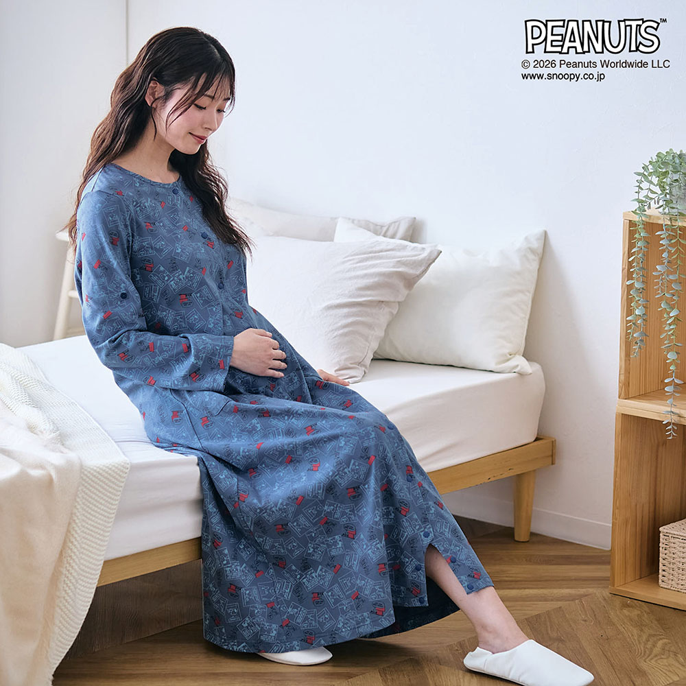 【ピーナッツ/PEANUTS】【新柄登場】 マタニティサイズ2WAY長袖ワンピースパジャマ 「スヌーピー」