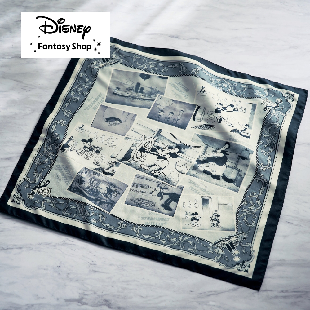 【ディズニー/Disney】プリントスカーフ[日本製] 「ミッキーマウス(蒸気船ウィリー)」