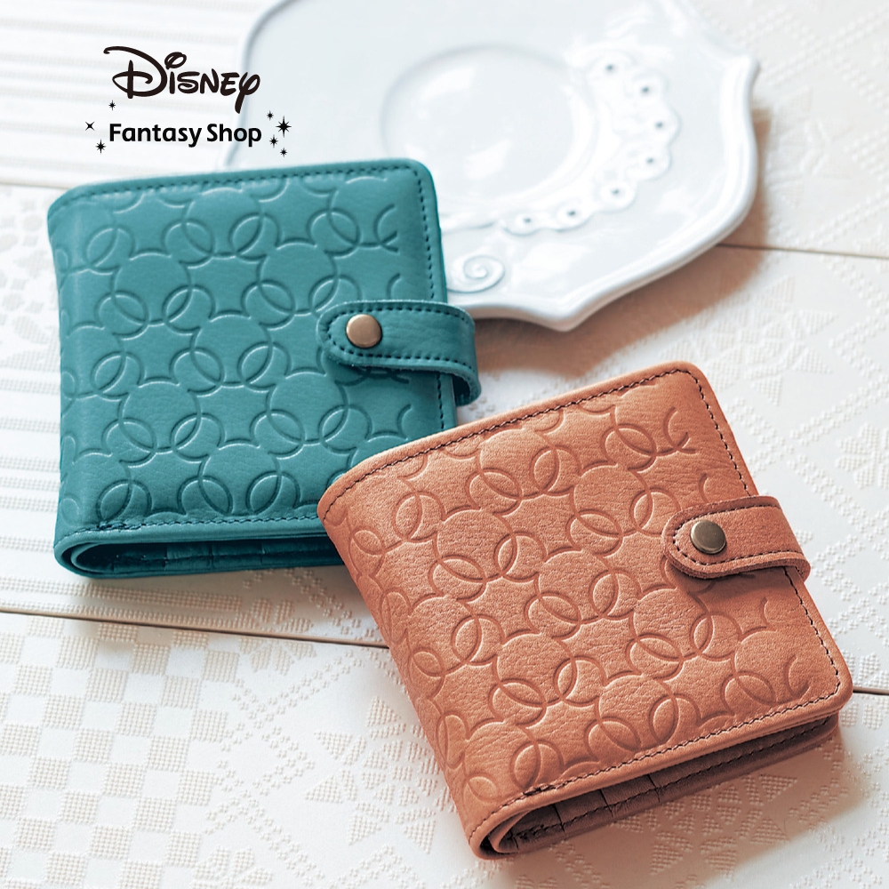 【ディズニー/Disney】本革型押し2つ折り財布[日本製]「ミッキーモチーフ」