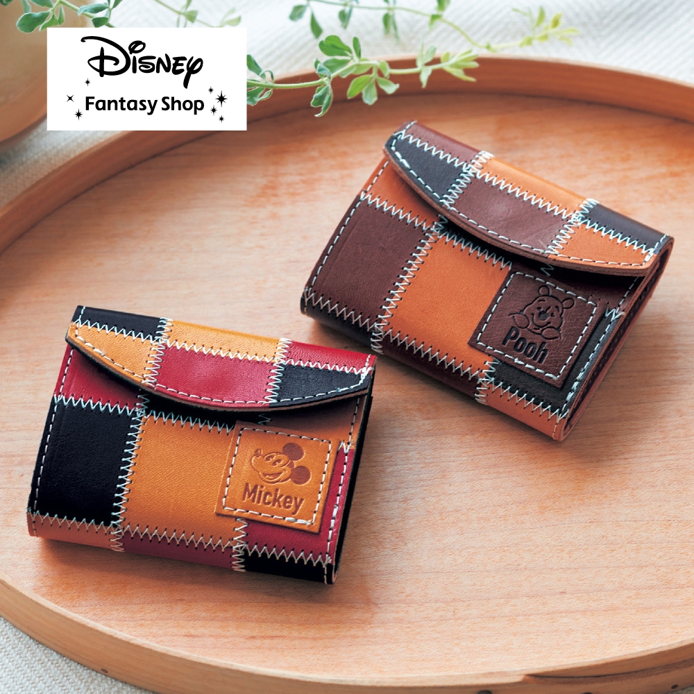 【ディズニー/Disney】栃木レザー製牛革の3つ折りミニウォレット[日本製](選べるキャラクター)